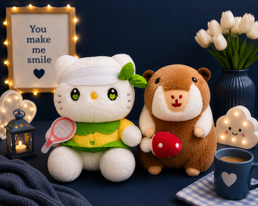 LILY & MOCHI – Cute Kitty & Hamster Plush Toy Couple | Ultra Soft Huggable Plush Set | Perfect Gift for Girls, Best Friends & Plush Lovers