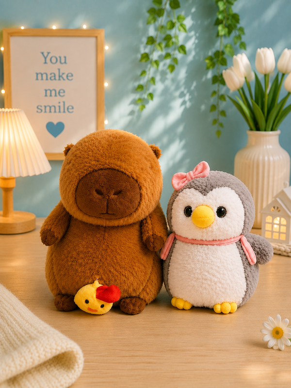 CAPPY & POO – Cute Capybara & Penguin Plush Toy Couple | Super Soft Hugging Plush Set | Perfect Gift for Girls, Best Friends & Couples
