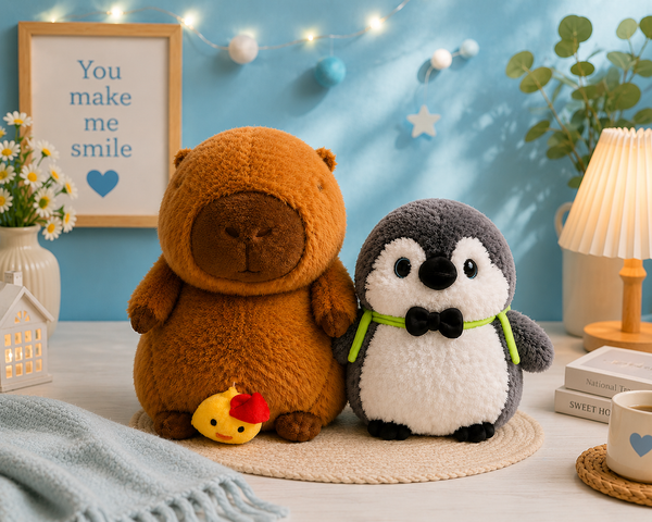 CAPPY & PIP – Cute Capybara & Penguin Plush Toy Couple | Ultra Soft Huggable Plush Set | Perfect Gift for Girls, Best Friends & Couples