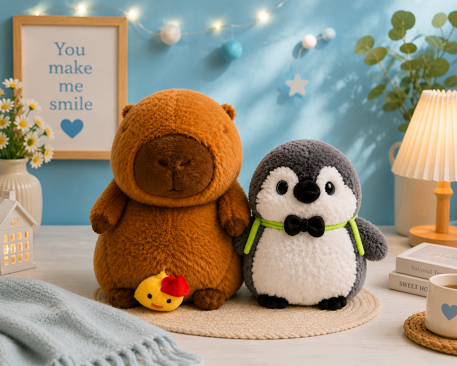 CAPPY & PIP – Cute Capybara & Penguin Plush Toy Couple | Ultra Soft Huggable Plush Set | Perfect Gift for Girls, Best Friends & Couples