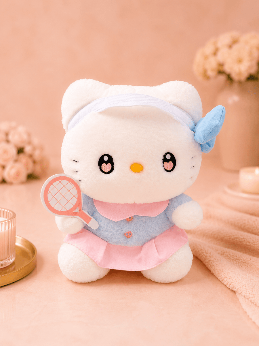 Cute Kitty Plush Toy with Tennis Racket